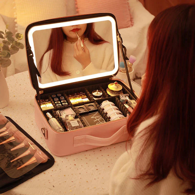 Makeup Bag with Mirror and LED