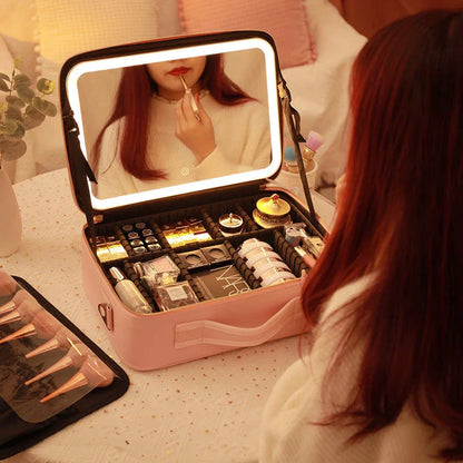 Makeup Bag with Mirror and LED