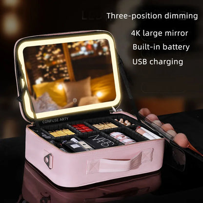 Makeup Bag with Mirror and LED