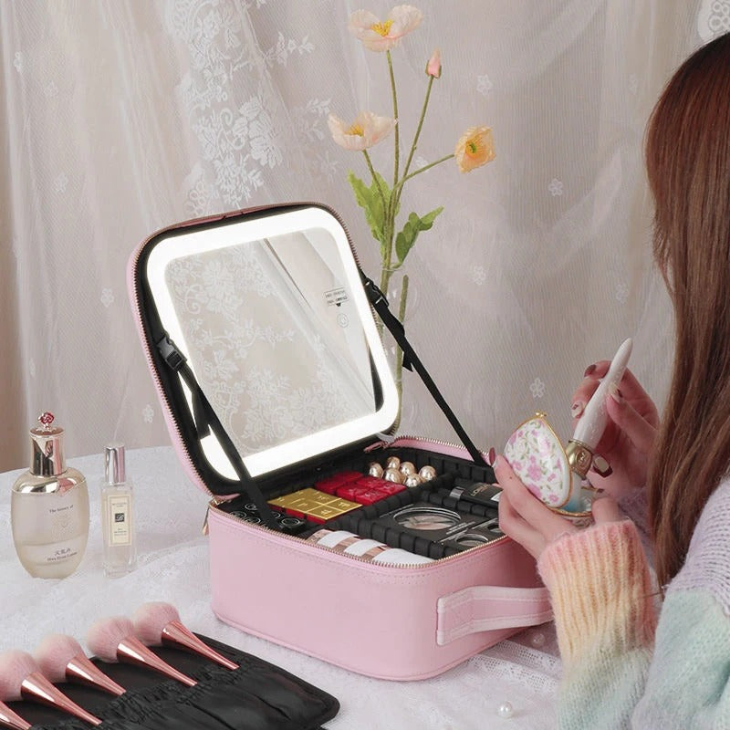 Makeup Bag with Mirror and LED