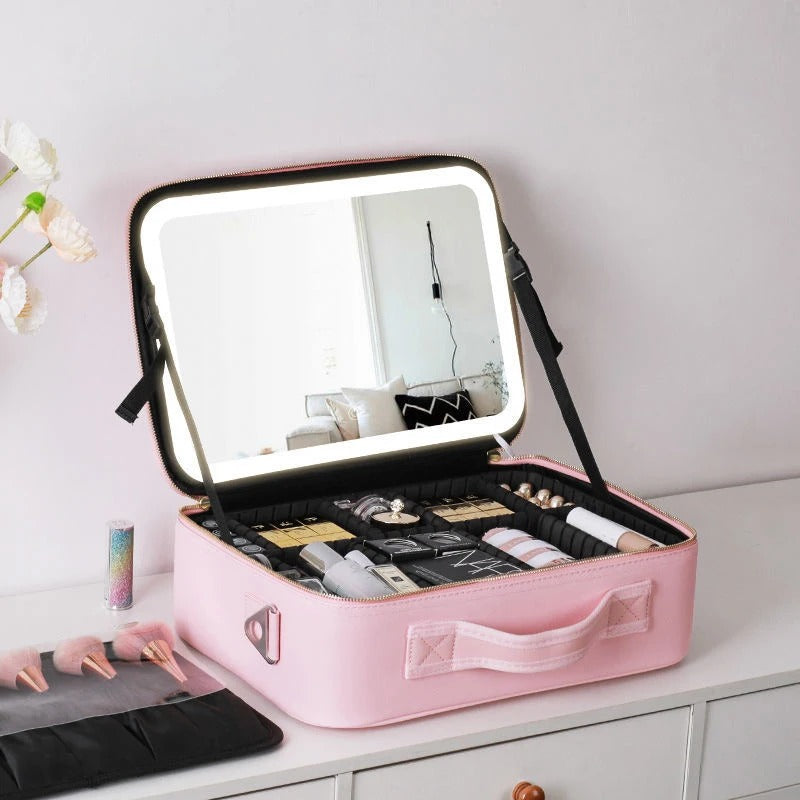 Makeup Bag with Mirror and LED